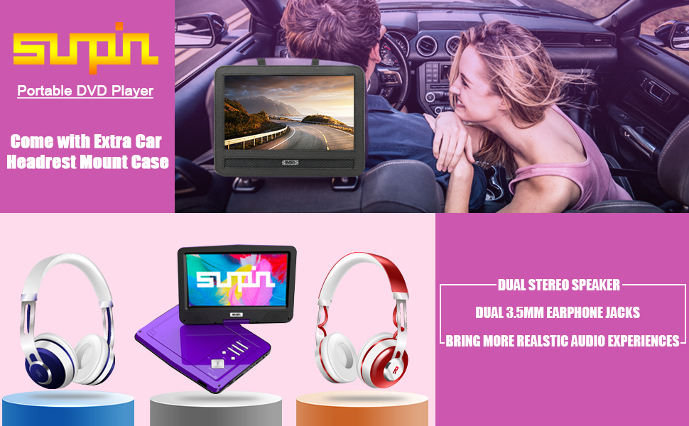 SUNPIN Portable DVD Player 12.5" with HD Swivel Screen,Long
