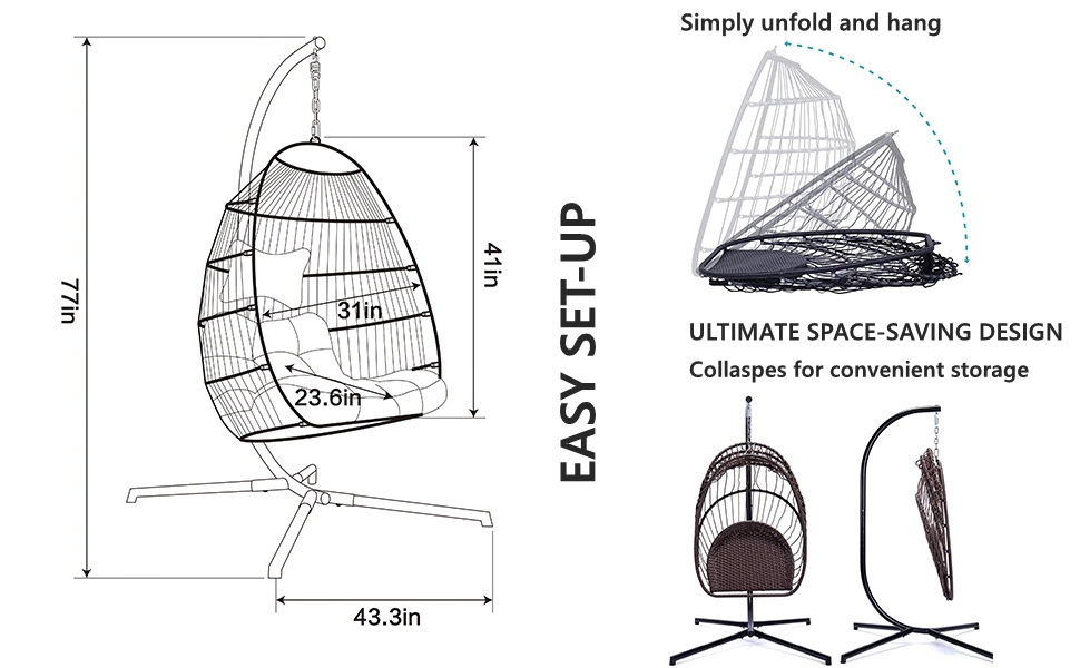Egg Chair with Cover Indoor Hanging Swing Chair with Stand