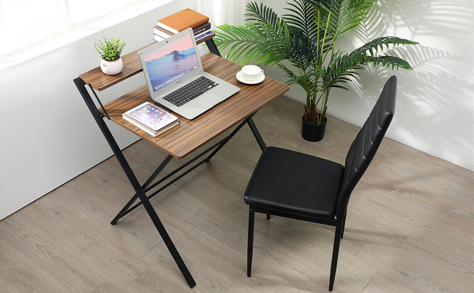 GreenForest Folding Desk 2 Tiers Computer Desk with Shelf Foldable Home