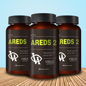 Three Bottles of Areds 2 eye vitamins for macular degeneration on the table. 180 Veggie Capsules