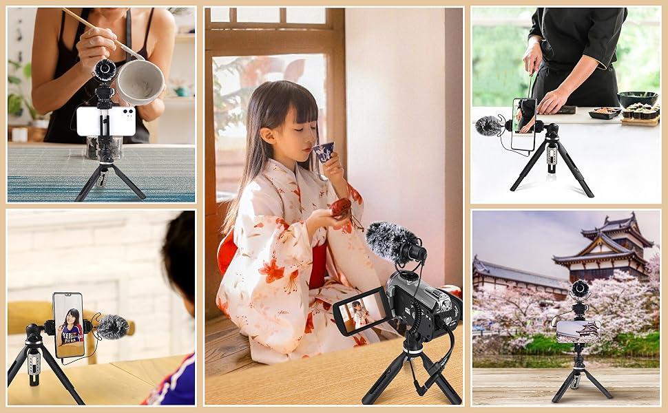 新品 縦横対応 スマホ用多機能ビデオキット 三脚　マイク照明付き 新品 縦横対応 スマホ用多機能ビデオキット 三脚 マイク照明付き
