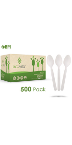 Compostable Biodegradable Bulk Size Spoons Disposable Silverware Utensils Cutlery