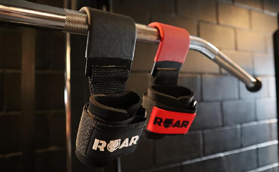Roar® Ganchos de Metal para Levantamiento de Peso con Barra, Agarres para Gym, Agarraderas
