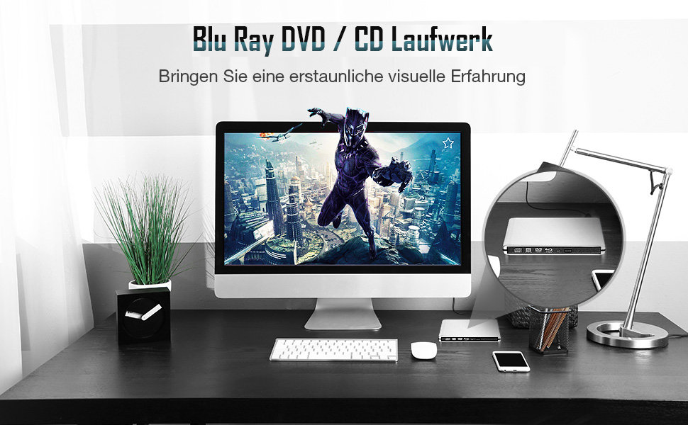 Externe Blu Ray DVD Laufwerk 3D 4K, USB 3.0 DVD/CD Blueray Player