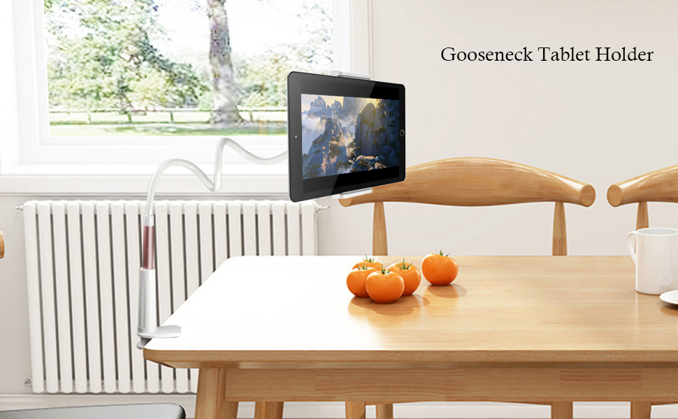 Gooseneck tablet holder Flexible Tablet Arm Clamp, Desk Bed Stand for 4.7-12.9" Devices