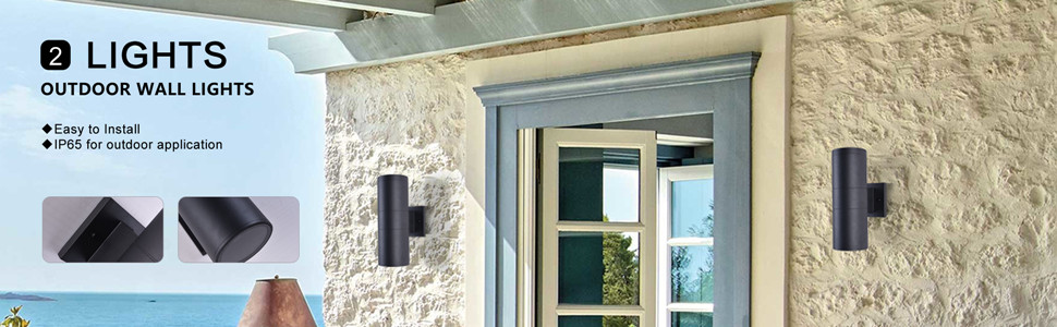 mirrea Modern Outdoor Porch Light Patio Light in 2 Lights Waterproof Wall Sconce 2 Pack