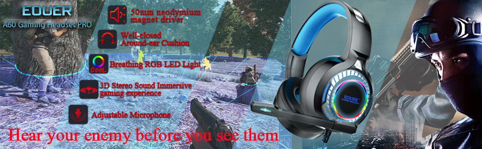 Amazon Com Eouer Stereo Pc Gaming Headset With Microphone Surround Sound Computer Headset With Led Light 50mm Drivers 3 5mm Jack Bass Surround Soft Memory Earmuffs Perfect For Desktop Laptop Mac Ipad Home Audio Theater