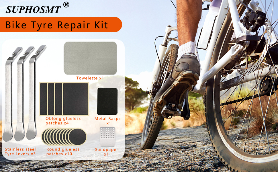 SUPHOSMT Bike Tyre Repair Kits14 pcs Bike Tire Glueless SelfAdhesive