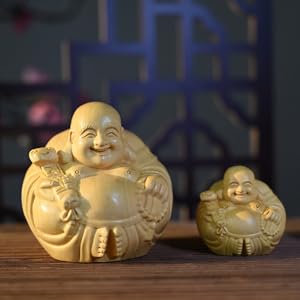 Amazon｜ミニ笑って仏像ウッド：小さな僧侶の置物5cmの仏飾り
