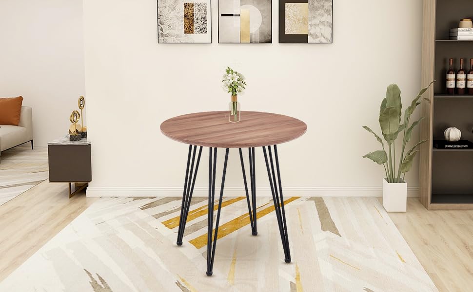 Goldfan Modern Dining Table Round Kitchen Wooden Table And Black Powder Coated Legs 80 Cm Table Only Amazon Co Uk Home Kitchen