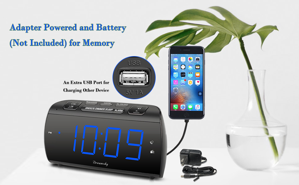DreamSky Digital Alarm Clock Radio with USB Charging Port