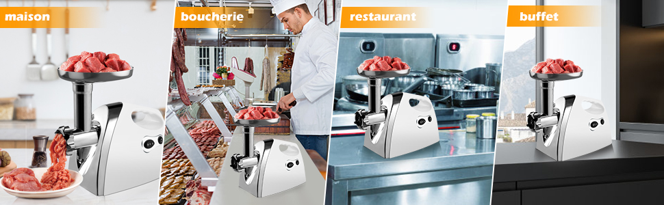 RELAX4LIFE Hachoir à Viandes Électrique 1200W, 3 Grilles, 1 Adaptateurs à Kebbés, 1 Adaptateur à Saucisse 17 1