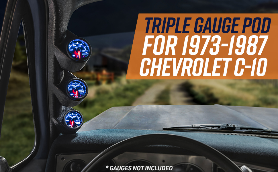 GlowShift Black Triple Pillar Gauge Pod Compatible with