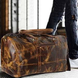 Genuine Leather Travel Tote Duffel Bag Carry on Bag Weekender Overnight Bag