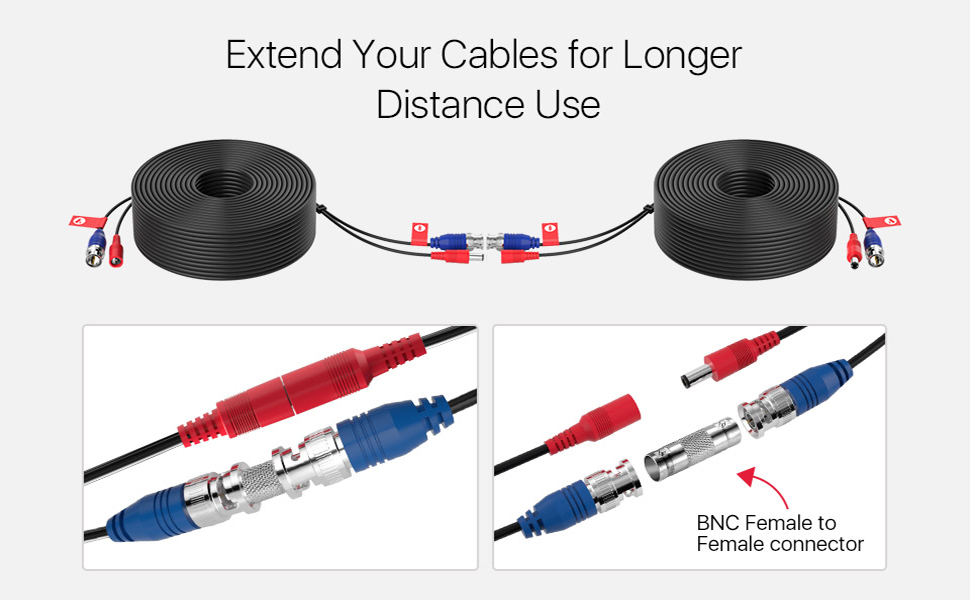 ZOSI 4 Pack 150ft Video Power Cable BNC Extension Security Camera Cable