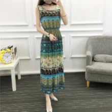 Nibunuichi Style Women's 1/2 Style Floral Print Sleeveless Beautiful Maxi Long Dress
