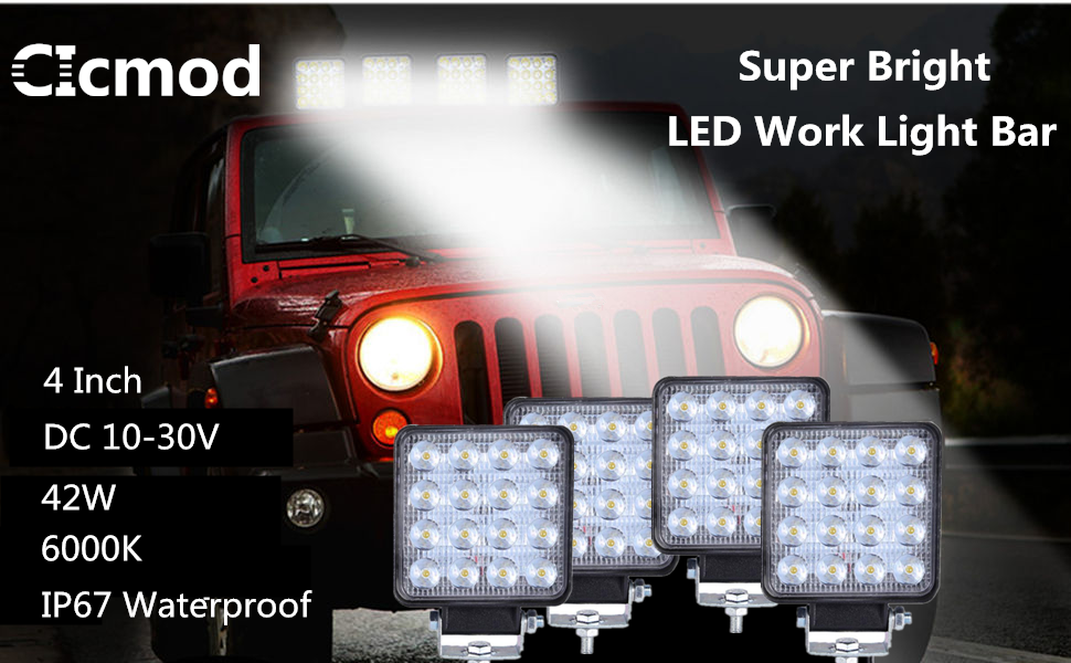 CICMOD Led Light Bar 3" 48W 6000K Waterproof Spot Off Road Driving