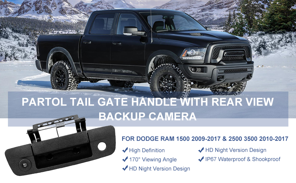 Partol Tailgate Rear View Backup Camera for Dodge Ram 1500 Pickup 20092017 for
