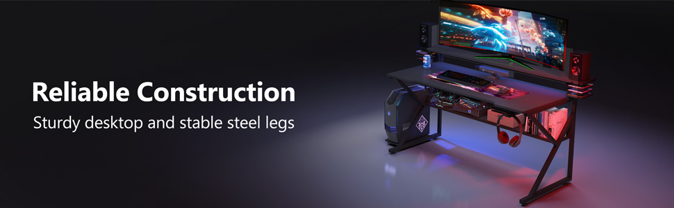 Tribesigns Gaming Desk with Storage Shelf and Monitors Shel
