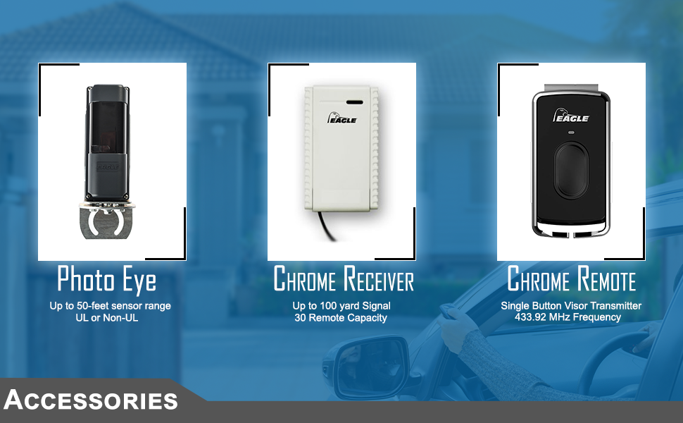 Eagle1 Slide Gate Operator with 2 Wireless Remotes, Security Reflective Photo Eye