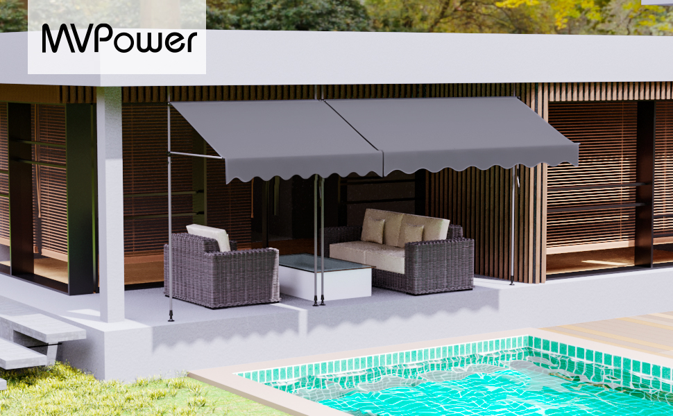 MVPower Clamp Awning Balcony, Awning with Hand Crank UV Resistant