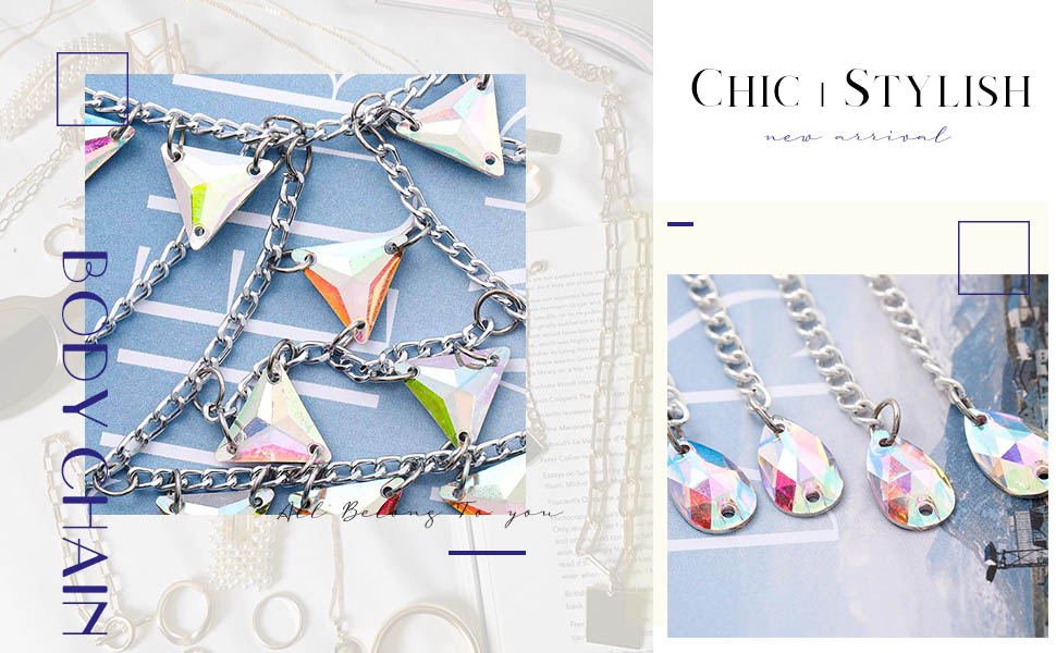 Victray Women Silver Sparkly Body Chain Rhinestone Body