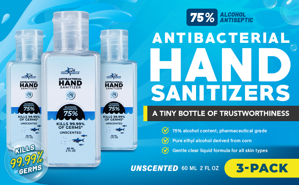 GermShark Small Hand Sanitizer Travel Size Box of 3