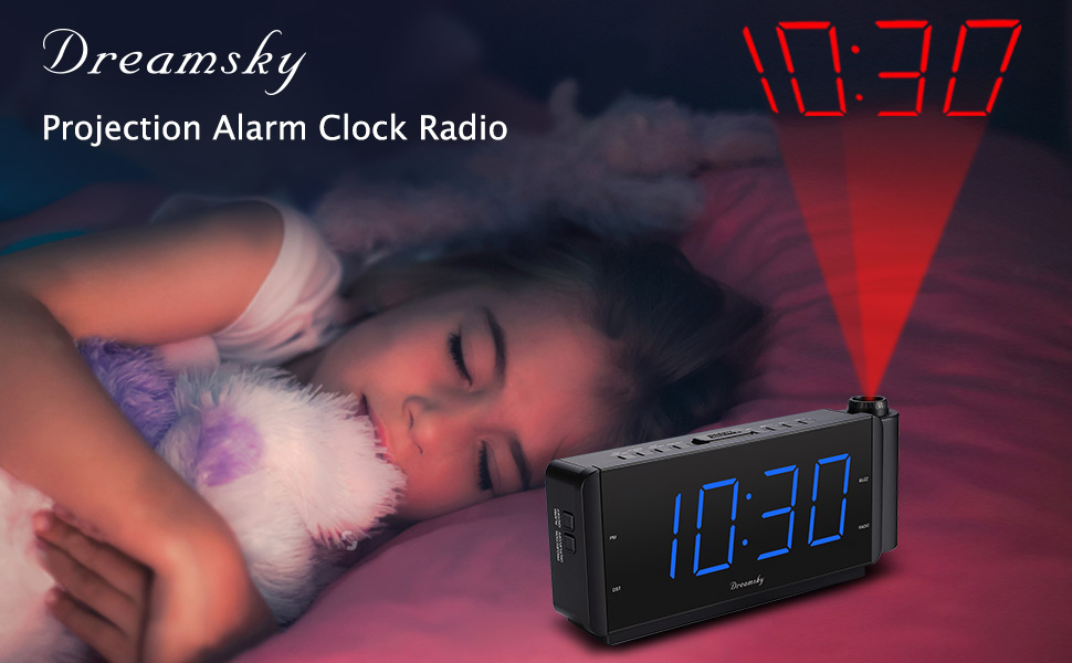 DreamSky Projection Alarm Clock Radio with USB Charging