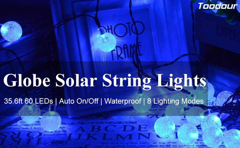 Solar String Lights, 60 LED Outdoor Lights with 8 Modes(Blue), Outdoor