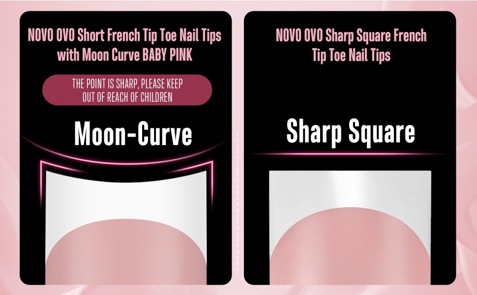 Short French Tip Toe Nail Tips with Moon Curve BABY PINK