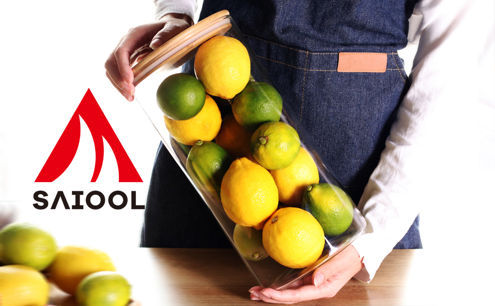 SAIOOL Glass Storage Jars 1.2 Gallon, Storage Containers with Natural Bamboo Lids