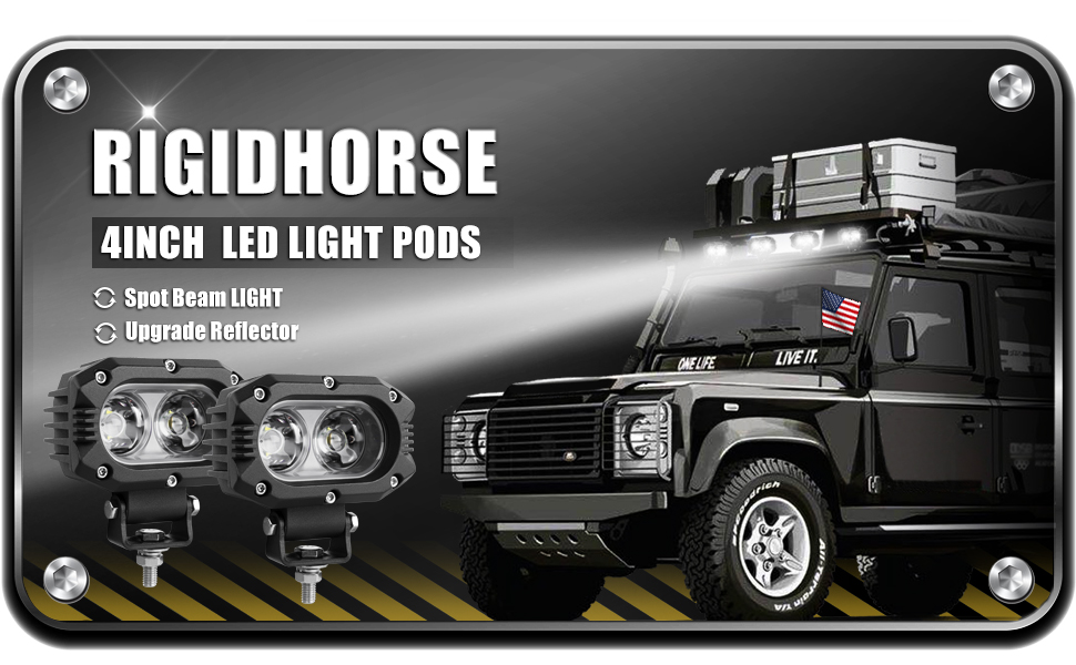 Rigidhorse 4 Inch LED Pods Light 80W 8000LM 6500K Spot Light Bar Off Road Xenon