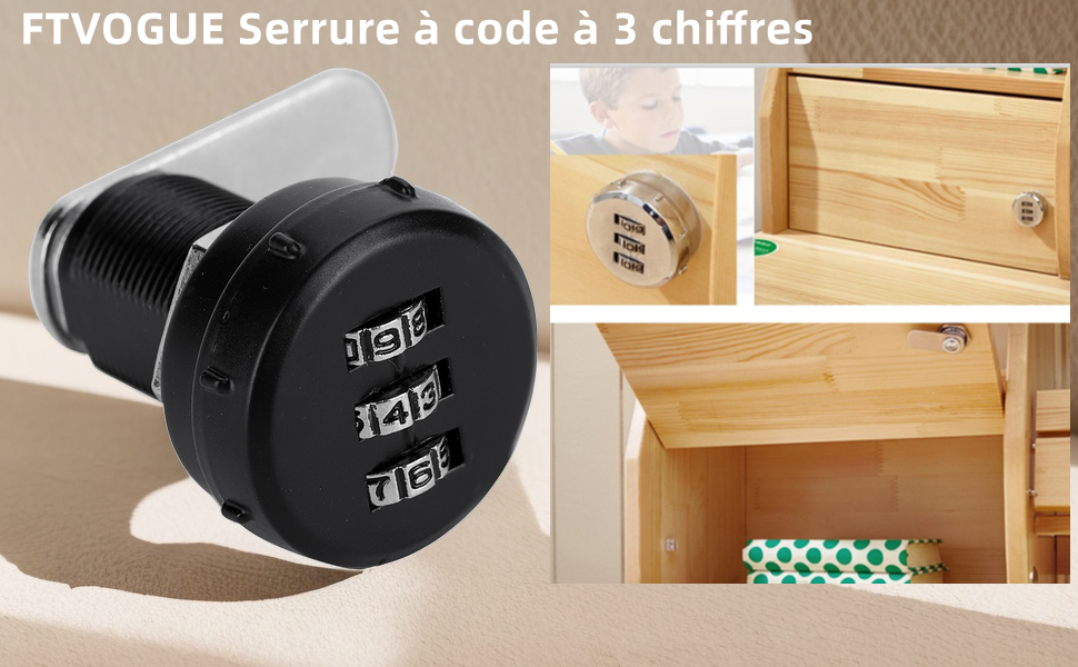 FTVOGUE Serrure à code à 3 chiffres, serrure à came à combinaison en