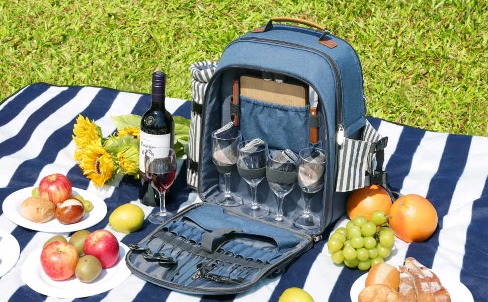 Sunflora Picnic Backpack for 4 Person, Picnic Basket Complete Set with