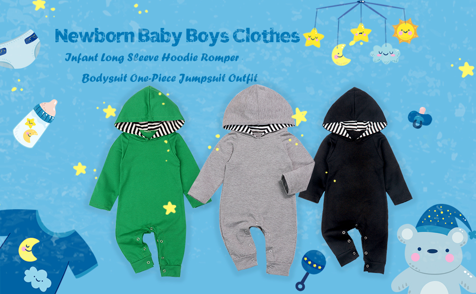 Newborn Baby Boys Girls Romper Toddler One Piece Solid Color Outfits Long Sleeve Hoodie Playsuit 