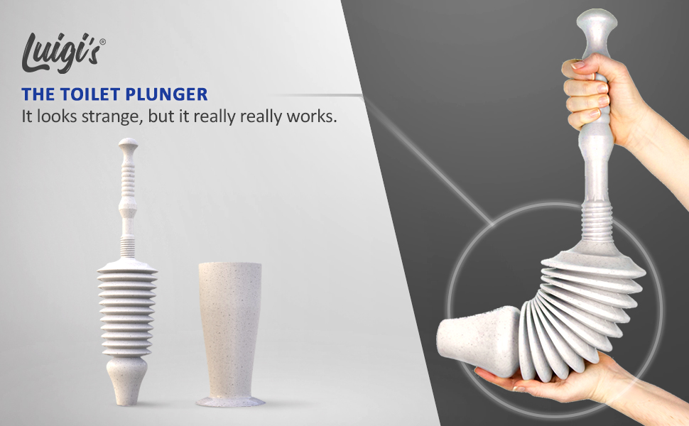 Luigi's Toilet Plunger with Caddy Heavy Duty, Double Thrust, Powerful