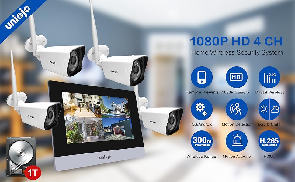 UNIOJO Security Camera System for Outdoor/Indoor, 1080P