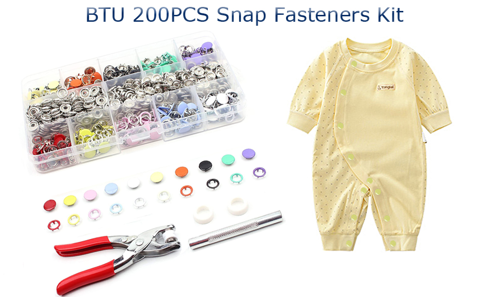 BTU 200 Sets Metal Snap Fasteners Kit, 9.5mm Snap Button