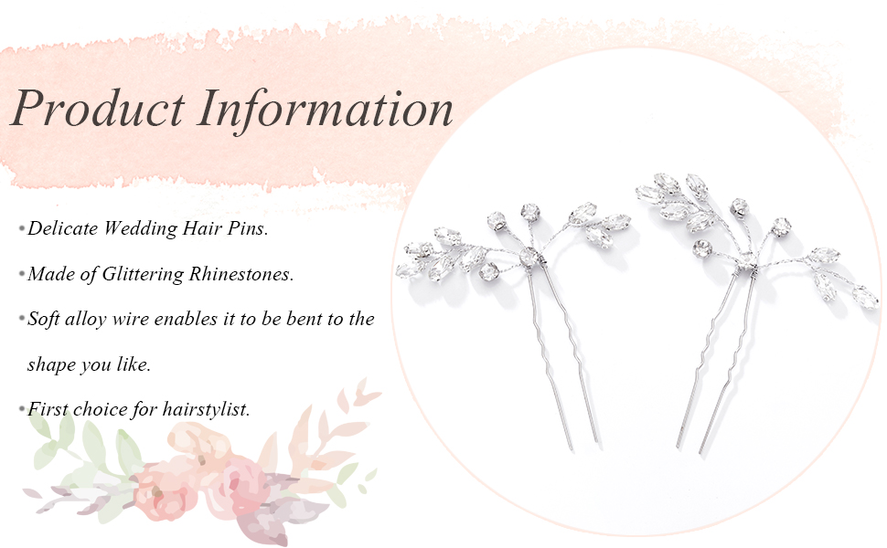 Unicra Bride Wedding Crystal Hair Pins Bridal Rhinestone Hair Pieces Wedding Sliver Hair Accessories