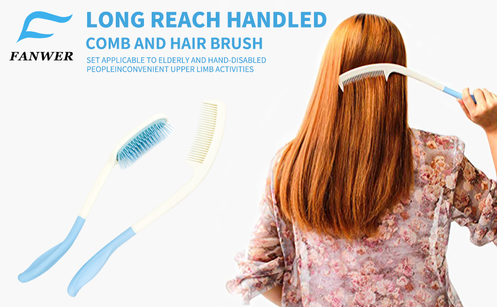 Long Reach Handled Comb and Hair Brush Set Applicable to elderly and