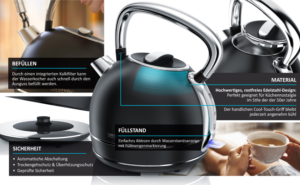 Arendo Wasserkocher Vintage Retro