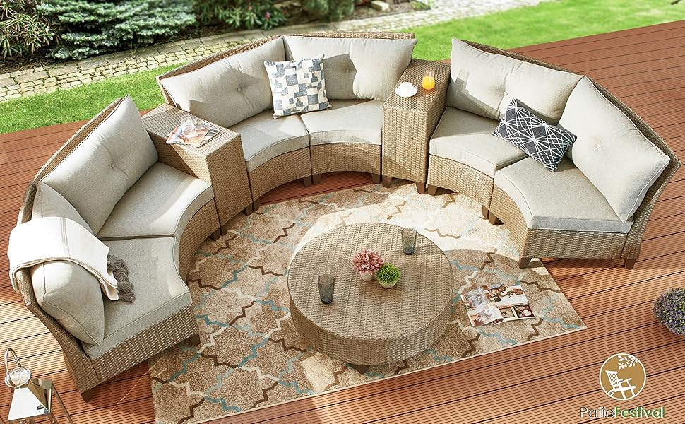 Amazon Com Patiofestival 5 Pieces Outdoor Patio Furniture Sofa Set Half Moon Patio Outdoor Sectional Sofa Set Manual Wicker Rattan Patio Conversation Set With Cushion And Coffee Table Garden Outdoor