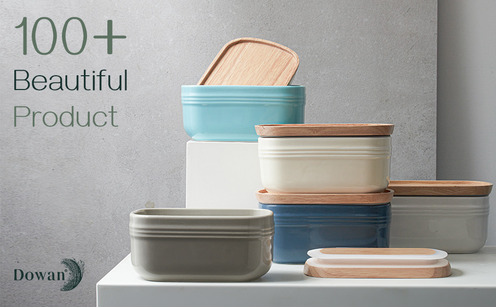 DOWAN Porcelain Butter Dish, Extra Large Butter Dish with Cover