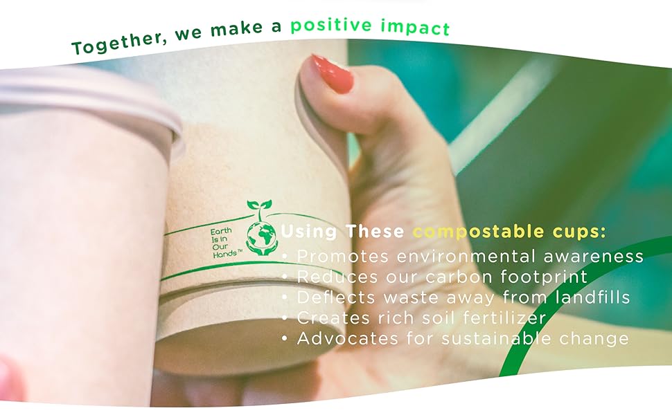 BPI Certified Compostable Cups with Lids, Wooden Stirrers