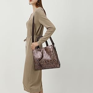 レディース　ハンドバッグ　手提げバッグ　トートバッグ　花柄　型押し 自立 型崩れず　レトロ　女性　プレゼント