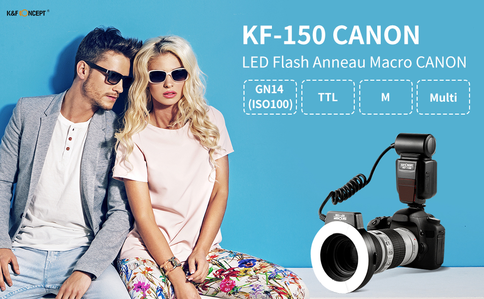 K&F Concept Flash Annulaire Canon Flash Macro Anneau 52 55 58 62 67 77mm GN14 ETTL Esclave pour