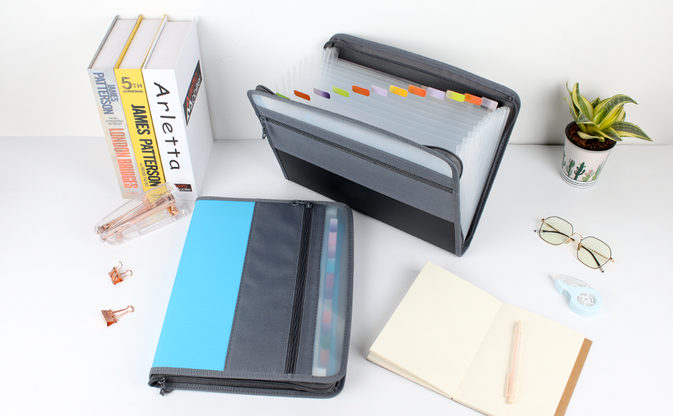 Uquelic 13 Pockets Expanding File Folder with Zipper Closure, A4 File