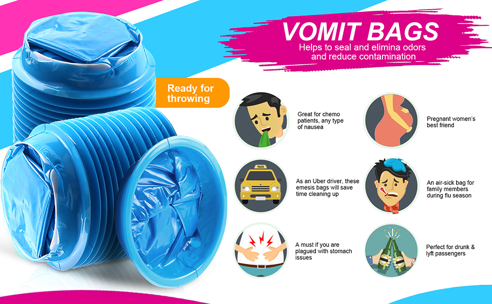 Barf Bags, YGDZ 45 Pack Vomit Bag Disposable Car Blue Emesis Bags