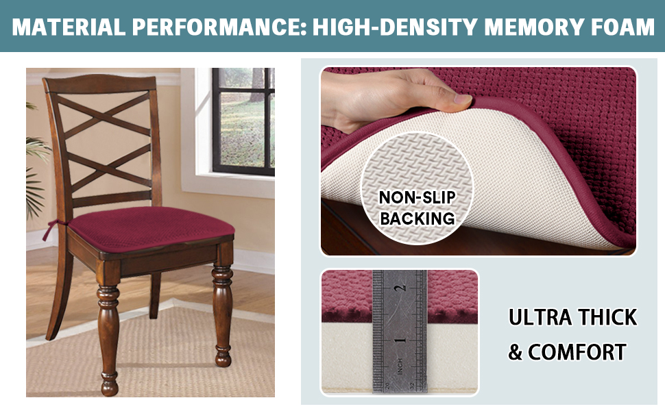 Chair Cushion Pads with Ties Non Slip Memory Foam