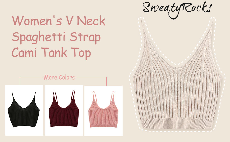 SweatyRocks Women's V Neck Spaghetti Strap Cami Tank Top (Medium